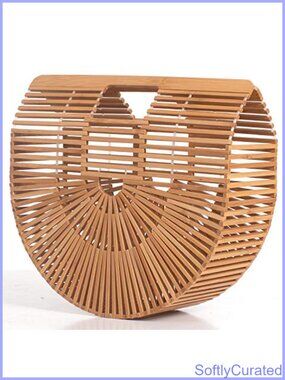 Handmade Bamboo Straw Tote Bag Natural Woven Summer Beach Purse